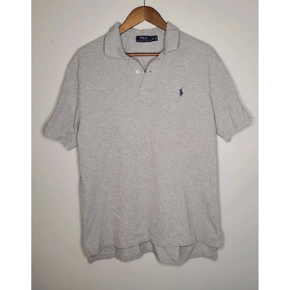 Ralph Lauren‎ Pique Polo Shirt XL Extra Large Gray Blue Pony Men VTG Y2K - Picture 12 of 13